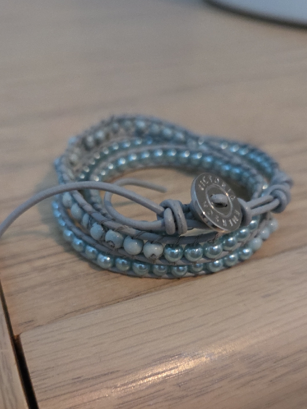 NWOT Victoria Emerson Light Blue Turquoise & Shimmer Beaded 3-Wrap Bracelet